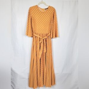 Shein Dress Mustard Polka Dot Pleated #1390